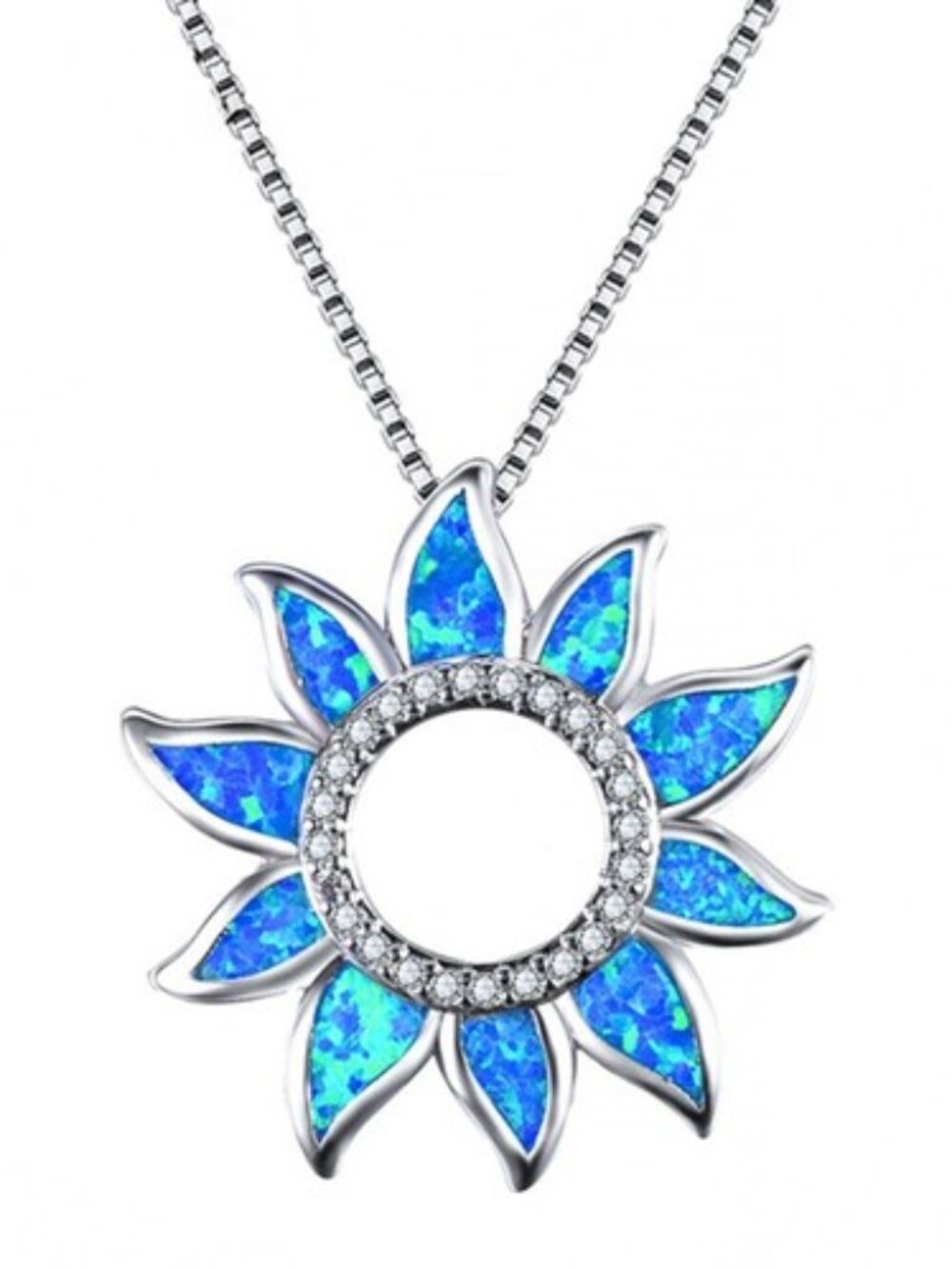 Hawaii Blue Fire Opal Sun Flower pendants Necklace